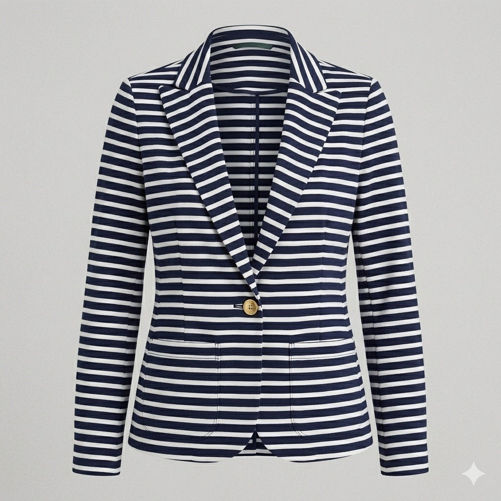 Lauren Ralph Lauren Striped Knit Blazer Womens Medium Navy White Coastal Preppy - Picture 2 of 14